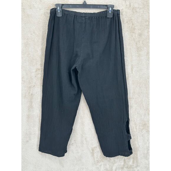 Oh My Gauze Pants Womens 1 US Small Medium Black Cutouts Crop Gauzy Lagenlook - Picture 2 of 4
